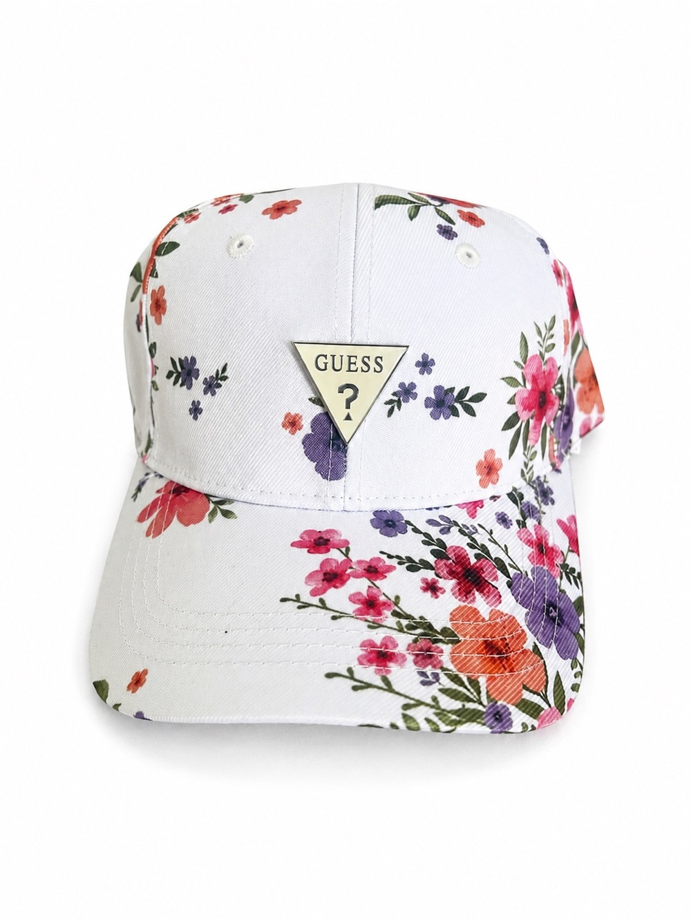 GUESS White Floral Logo Baseball Hat with Multicolor Blooms